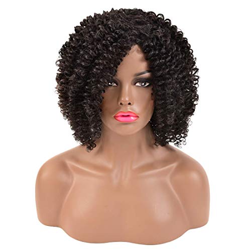 Siyah Peruk Kıvırcık Afro peruk Patlama ile omuz Uzunluğu sentetik ısıya dayanıklı peruk kıvırcık tam peruk siyah kadınlar için