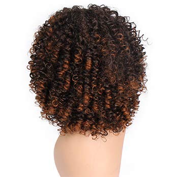 Gemily Afro Kinky Kıvırcık Saç Patlama ile Kısa Kahverengi Sentetikler Brezilyalı Bob Peruk Saç Dantel Ön Peruk Dalga Kıvırcık