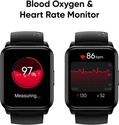 Realme İzle 2, Android ve iOS Telefonları Uyumlu iPhone Samsung için Akıllı Saat, Kalp Atış Hızı Monitörü, Kan Oksijen, Pedometre,