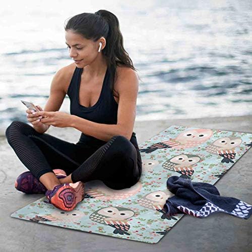 ZZXXB Baykuş Çiçek Yoga Mat Katlanabilir Ince Kaymaz Spor Egzersiz Seyahat Yoga Mat Süet Yüzey Taşıma Çantası ile 71 x 26