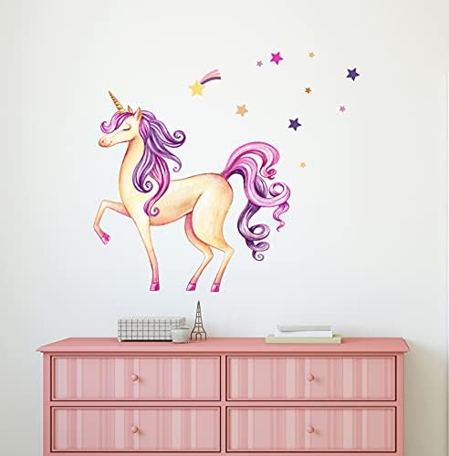 Unicorn Kız Duvar Çıkartması - Pırıltı Unicorn ile Yıldız Duvar Sticker-Renkli Unicorn Hediye Ev Dekor Duvar sanatsal fresk vinil