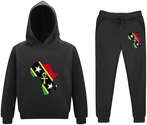 Ankh Afrika Haritası Saint Kitts Ve Nevis Bayrağı Gençlik Kazak Hoodies Sweatpants Suit 2 Parça Uzun Kollu Kazak Kapüşonlu Set
