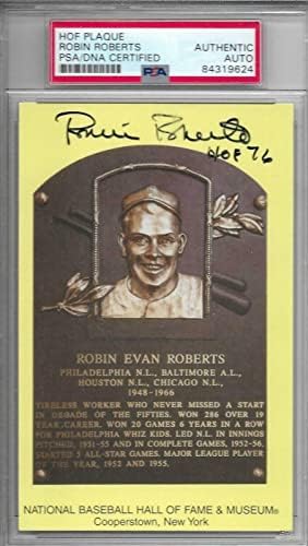 Robin Roberts İmzalı Otomatik Phillies HOF Kartpostal Plaketi-HOF 76-PSA / DNA-MLB Kesim İmzaları