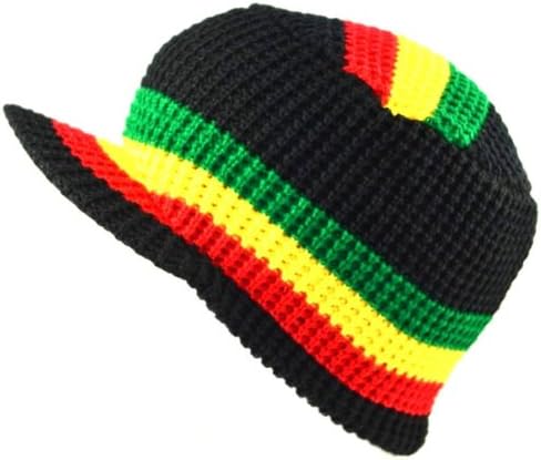 Nayt Rasta Visor Beanie Kafatası Cap Şerit Jamaika Reggae Siyah Kırmızı Sarı Yeşil