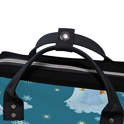 Kuızee Bebek bezi çantası Sırt Çantası Çok Fonksiyonlu Çanta Melekler Yıldız Kar Taneleri Mavi Mutispandex Büyük Kapasiteli Rahat