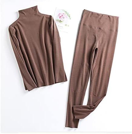 YFQHDD Artı Boyutu Kadın Kış Balıkçı Yaka termal iç çamaşır Set Sıcak Kadife Uzun Kollu Üst Pijama Pantolon (Renk: E, Boyutu: