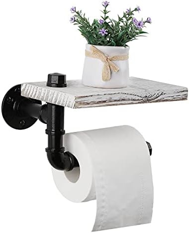 Ahşap Raflı Tuvalet Kağıdı Tutucusu Endüstriyel Boru Tuvalet Kağıdı rulosu Tutacağı Rustik Duvara Monte Kağıt Raf Depolama Banyo