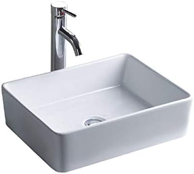 Wells Sinkware CSA1714 - 5W Vitröz Seramik Lavabo Tezgah Üstü Tek Kase Banyo Lavabosu, 17 x 14 x 5, Beyaz