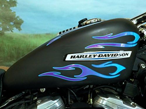 Doğu Kıyısı Vinil Werkz Alev Çıkartmaları Harley Davidson Sportster ve Tüm Motosikletler için-No. 8 Slash Flames-Mavi Şeker ve