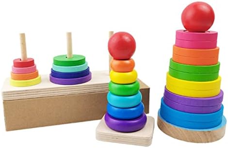 Qewmsg Eğlenceli Oyunlar Erken Çocukluk Eğitici Oyuncaklar çocuk Ahşap Yığılmış Daire Yapı Blok seti Renkli Yapı Taşı