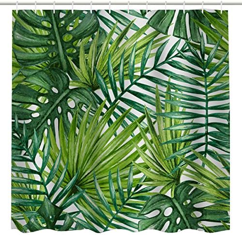 BROSHAN Yaprak Kumaş Duş Perdesi, tropikal Palmiye Yaprakları Desen Hawaii Bitki Perdeleri Banyo Dekor, yeşil Su Geçirmez Kumaş