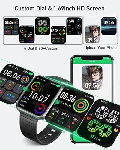 ıPhone için akıllı saat Uyumlu: E Easiecom 5ATM tarafından 1.69 HD Ekran Yüzme Koşu Bisiklet için Su Geçirmez İzle Kan Oksijen