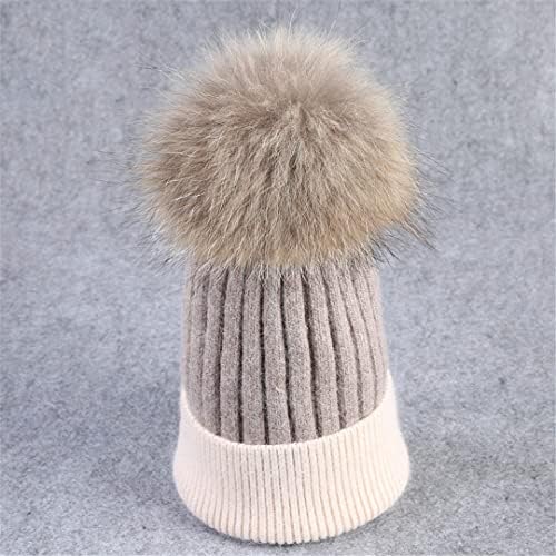 Kış Yün örme Şapka Bere Gerçek Vizon Kürk Pom-Pom Kafatası Kap kadın Şapka
