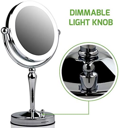 Ovente Işıklı Makyaj Aynası Masa Üstü 7.5 360 Derece Çift Taraflı Eğirme 1X 10X Yuvarlak Büyüteç, Dimmer Anahtarlı LED, Akrilik