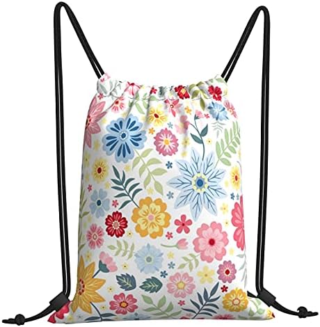 Sevimli küçük çiçekler baskı ipli sırt çantası su geçirmez naylon plaj çantası spor salonu alışveriş spor Yoga için